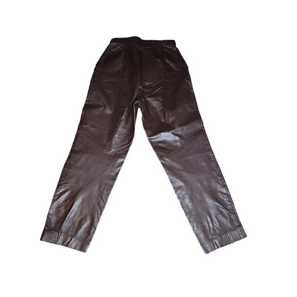 Vintage 80s Leather High Waisted Belted Pants Womens Size 40 EU Size M US Brown - Picture 3 of 6